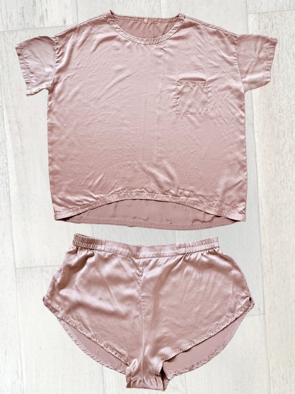Lunya Washable Silk Set Pink Large Tee Shorts Loungewear Sleep Set Bare